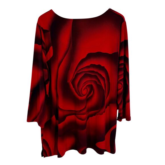 MULTIPLES Plus Size 1X Wearable Art Red Rose Stretchy Blouse Shirt Top Christmas - Picture 7 of 7